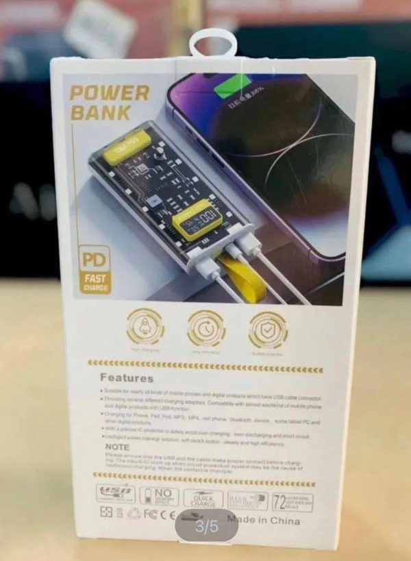 20,000mAh PD Power Bank – Sleek Transparent Design with Vibrant Side LED Lights