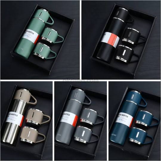 3 Cup 500 Ml Double-layer Stainless Steel Vacuum Flask Set
