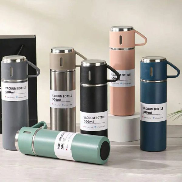 3 Cup 500 Ml Double-layer Stainless Steel Vacuum Flask Set