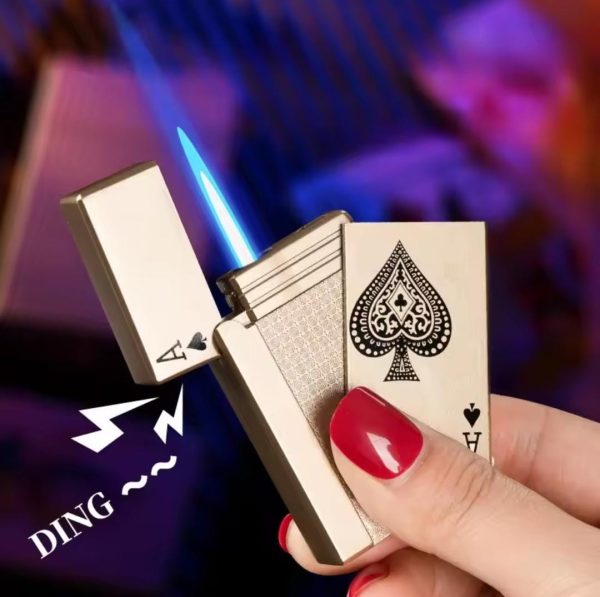 Ace Card Jet Torch Lighter – Windproof, Refillable Green Flame with Cool Playing Card Design
