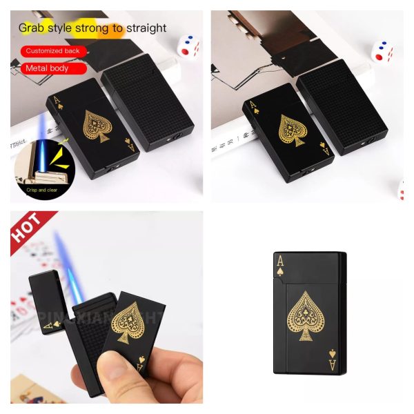 Ace Card Jet Torch Lighter – Windproof, Refillable Green Flame with Cool Playing Card Design
