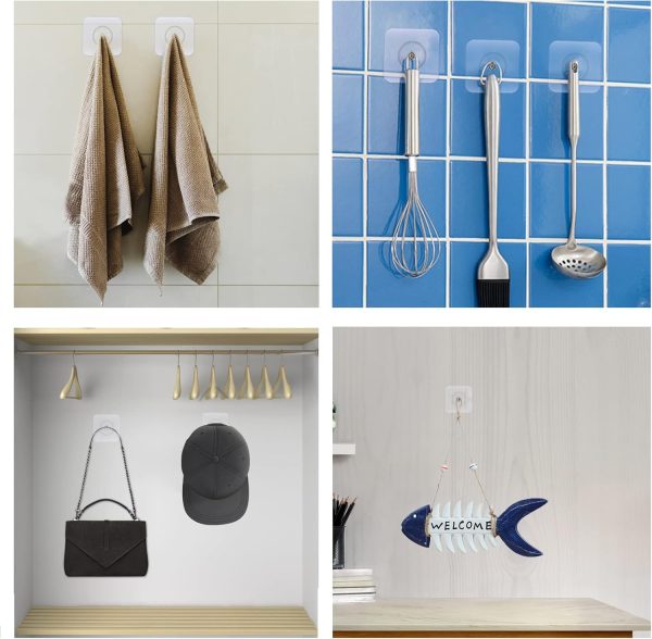 10-Piece Self-Adhesive Wall Hooks – Heavy-Duty, No-Drill Mounting for Frames, Keys, Towels & More