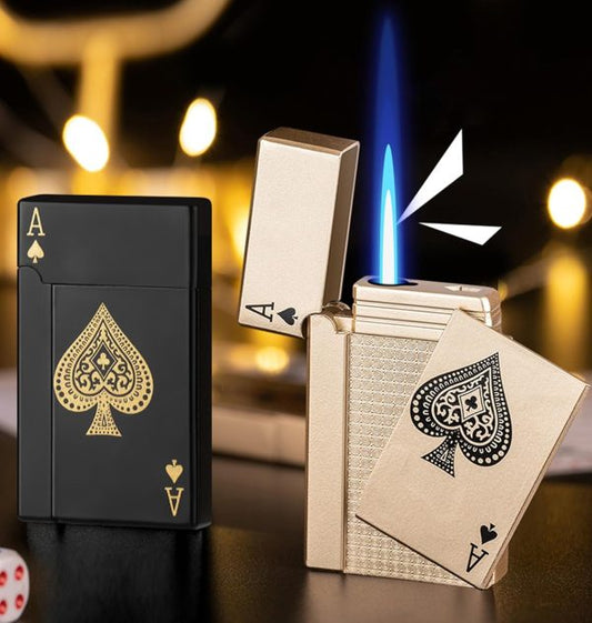 Ace Card Jet Torch Lighter – Windproof, Refillable Green Flame with Cool Playing Card Design